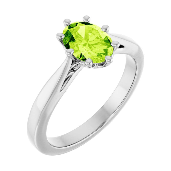 Oval Peridot Solitaire Engagement Ring in 14K White Gold with 1.5 ct oval diamond