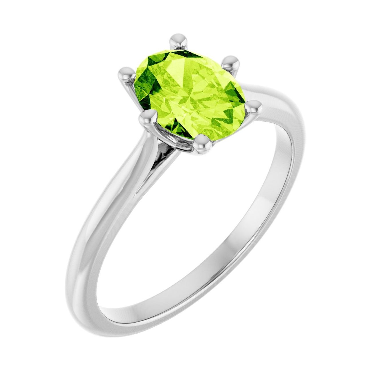 Oval Peridot Solitaire Engagement Ring in 14K White Gold with 1.5 ct oval diamond