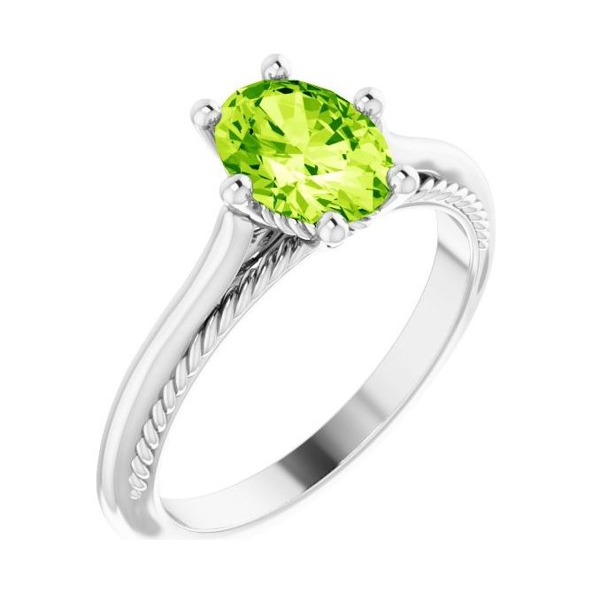 Oval Peridot Solitaire Engagement Ring in 14K White Gold with 1.5 ct oval diamond