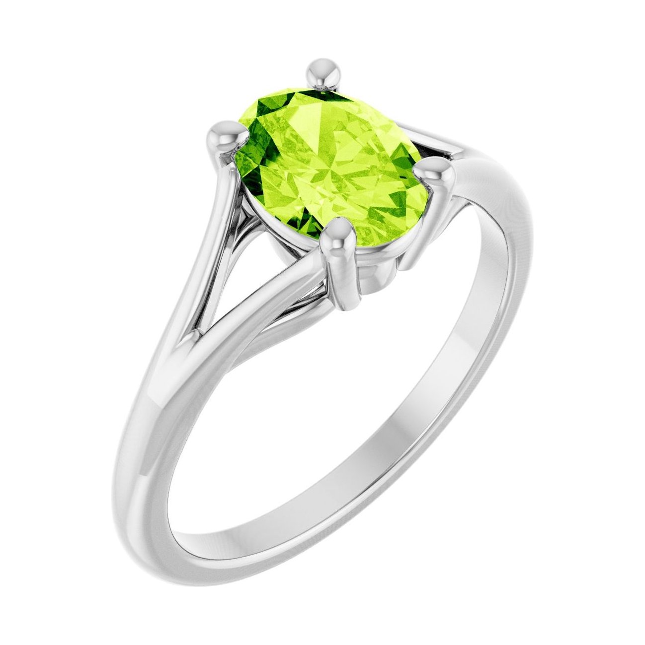 Oval Peridot Split-Shank Engagement Ring in 14K White Gold with 1.5 ct oval diamond