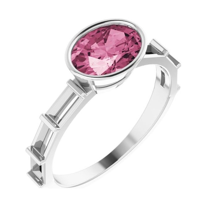 Oval Pink Tourmaline Bezel-Set Engagement Ring in 14K White Gold with 1.5 ct oval diamond