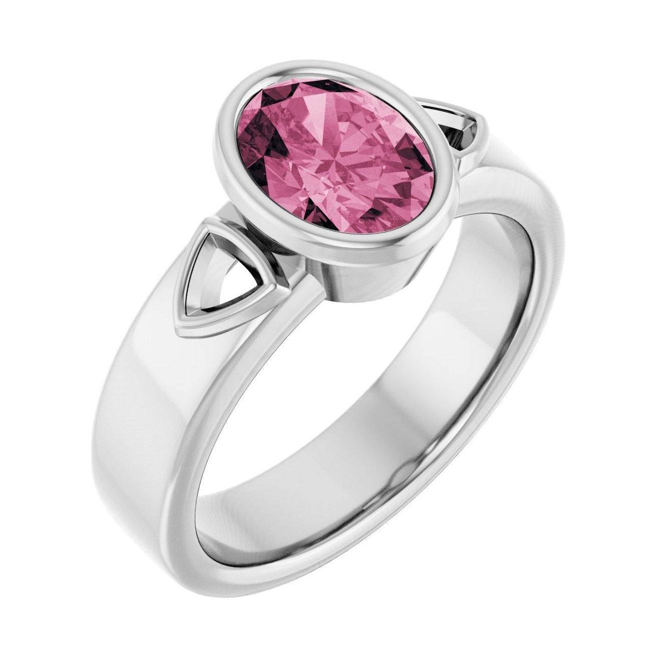 Oval Pink Tourmaline Bezel-Set Engagement Ring in 14K White Gold with 1.5 ct oval diamond