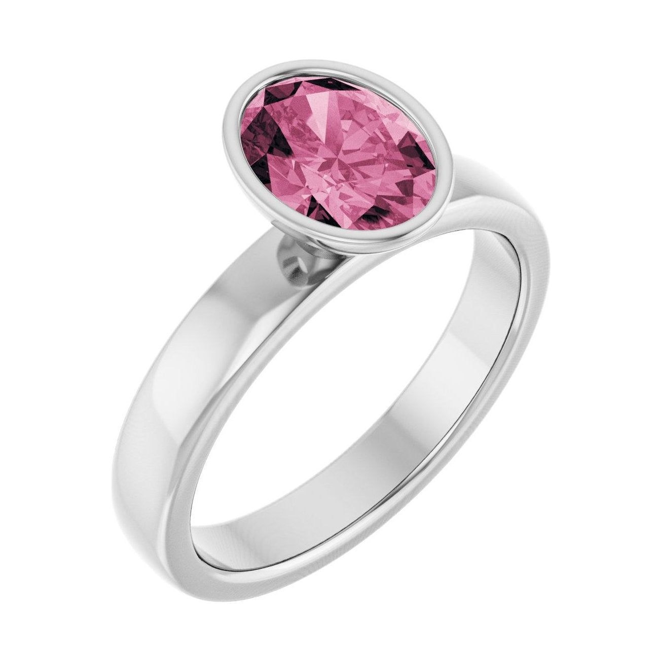 Oval Pink Tourmaline Bezel-Set Engagement Ring in 14K White Gold with 1.5 ct oval diamond
