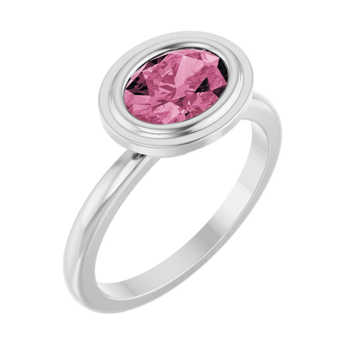 Oval Pink Tourmaline Bezel-Set Engagement Ring in 14K White Gold with 1.5 ct oval diamond