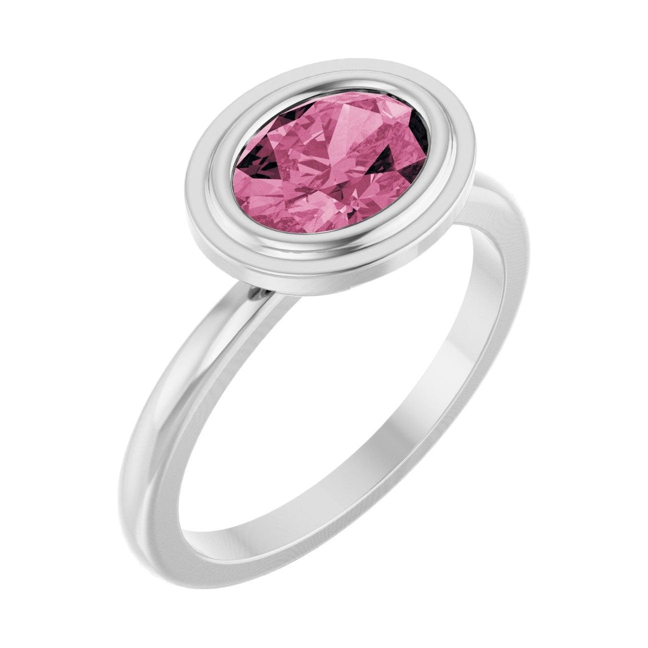 Oval Pink Tourmaline Bezel-Set Engagement Ring in 14K White Gold with 1.5 ct oval diamond