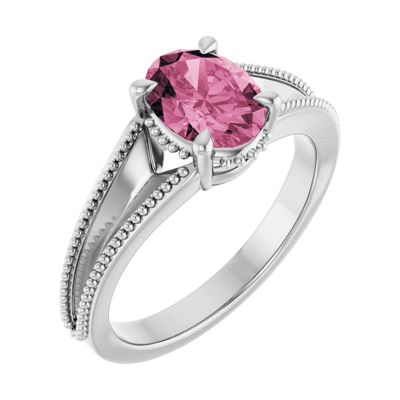 Oval Pink Tourmaline Claw-Prong Solitaire Engagement Ring in 14K White Gold with 1.5 ct oval diamond
