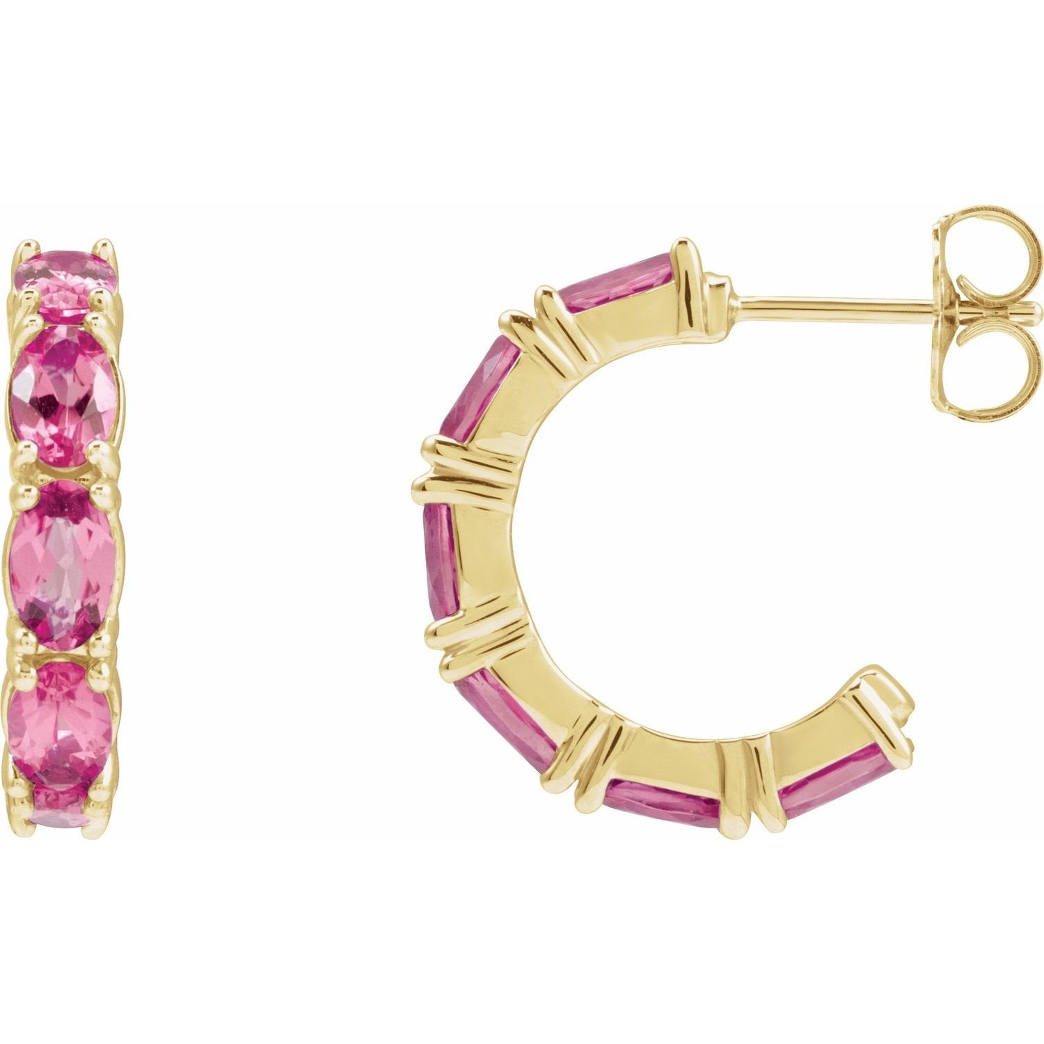 oval pink tourmaline hoop earrings in 14k Yellow Gold