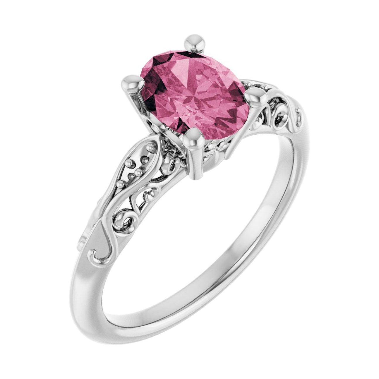 Oval Pink Tourmaline Pavé Engagement Ring in 14K White Gold with 1.5 ct oval diamond