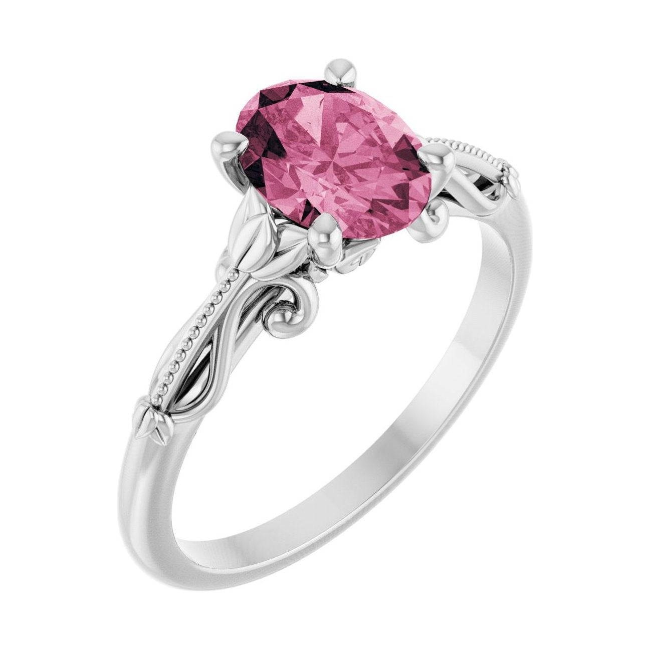 Oval Pink Tourmaline Sculptural Solitaire Engagement Ring in 14K White Gold with 1.5 ct oval diamond