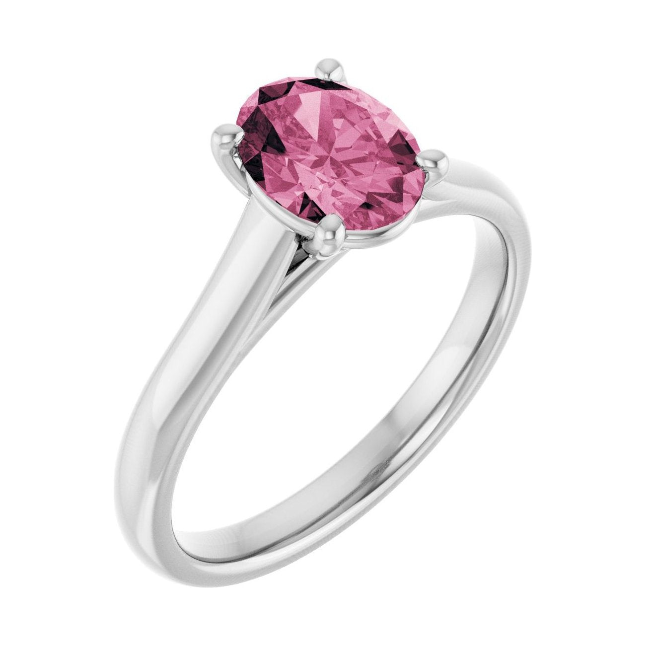 Oval Pink Tourmaline Solitaire Engagement Ring in 14K White Gold with 1.5 ct oval diamond
