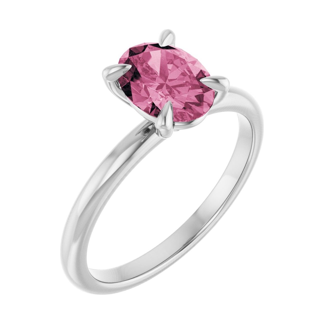 Oval Pink Tourmaline Solitaire Engagement Ring in 14K White Gold with 1.5 ct oval diamond