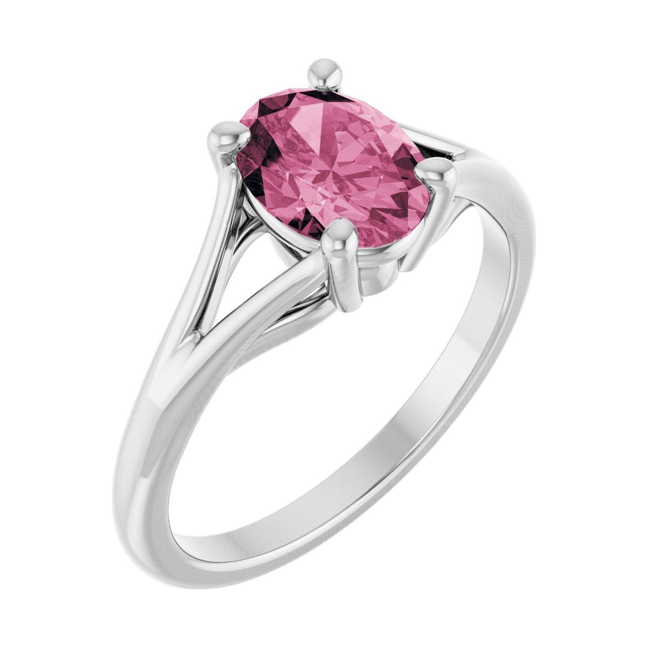 Oval Pink Tourmaline Split-Shank Engagement Ring in 14K White Gold with 1.5 ct oval diamond