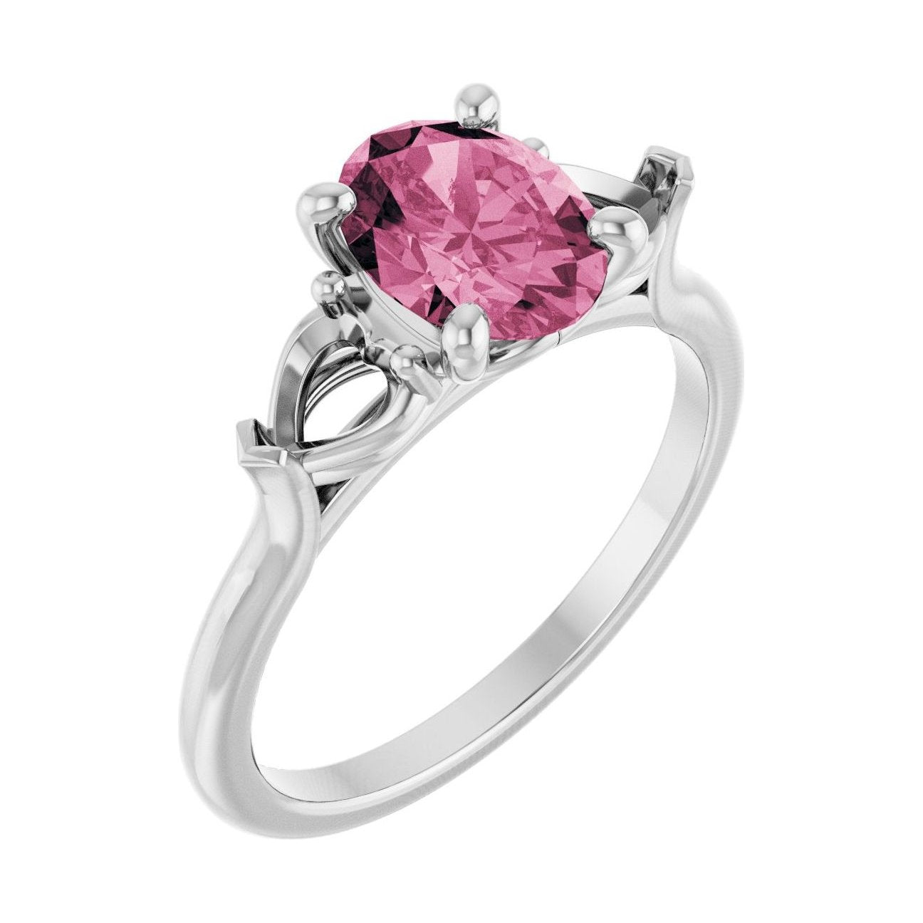 Oval Pink Tourmaline Three-Stone Engagement Ring in 14K White Gold with 1.5 ct oval diamond