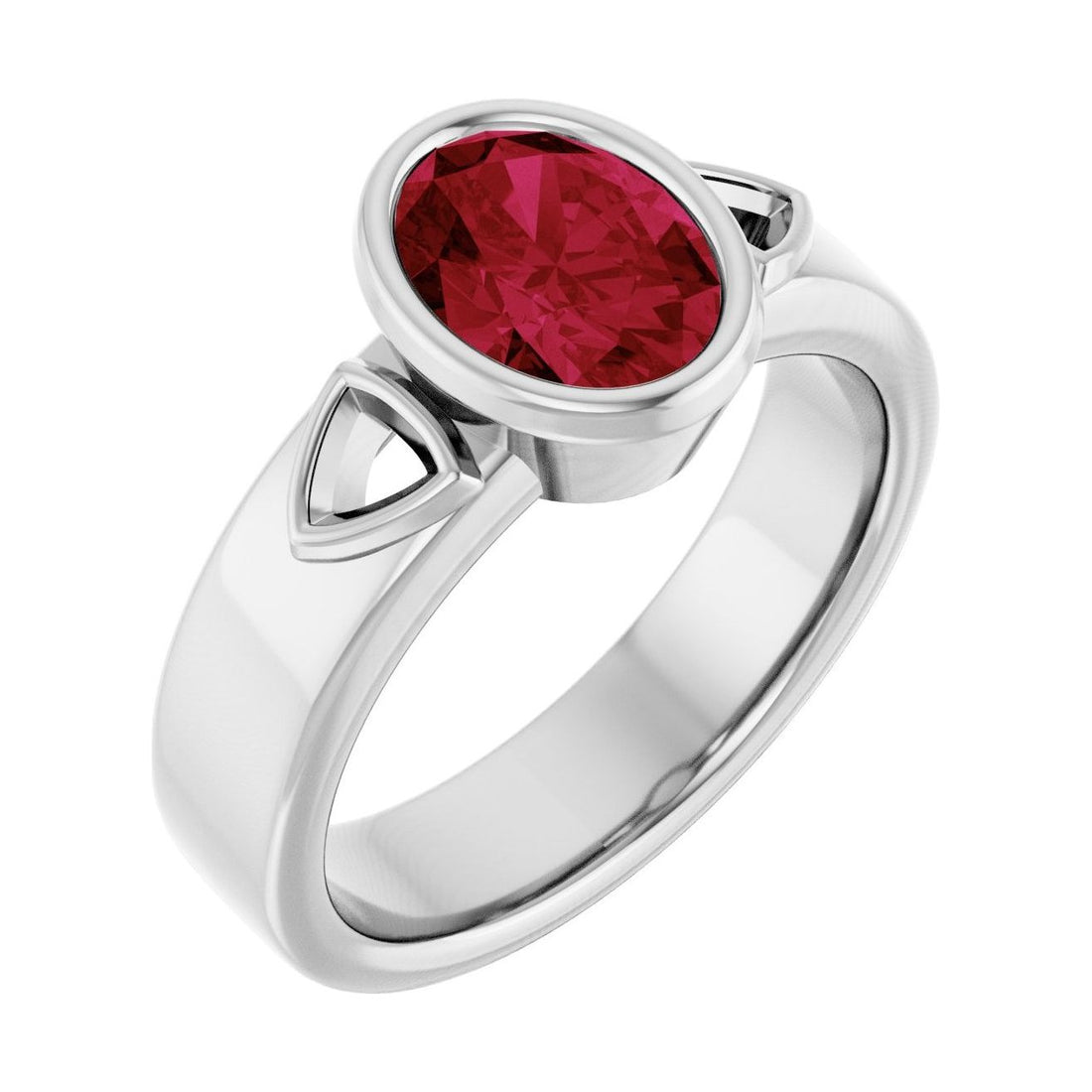 Oval Ruby Bezel-Set Engagement Ring in 14K White Gold with 1.5 ct oval diamond