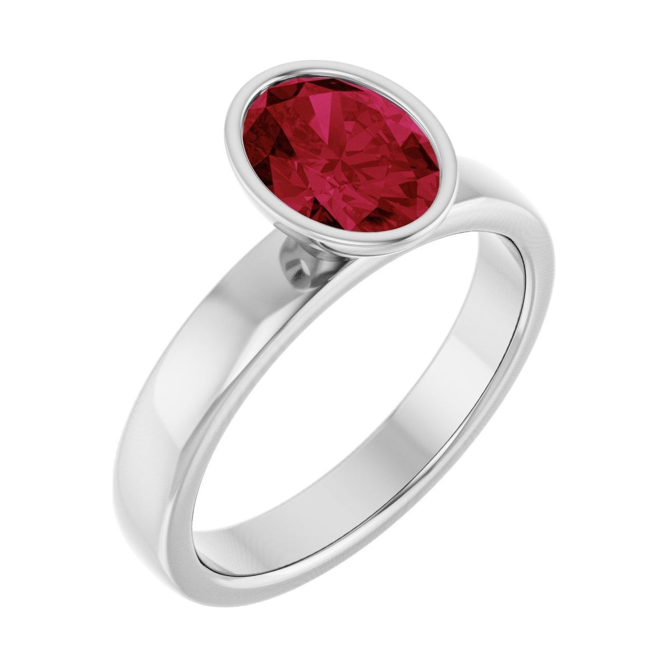 Oval Ruby Bezel-Set Engagement Ring in 14K White Gold with 1.5 ct oval diamond