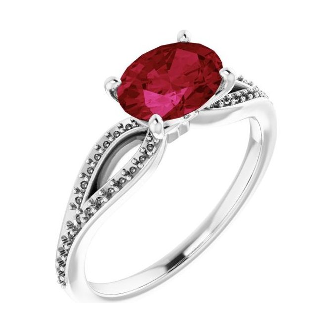 Oval Ruby Pavé Engagement Ring in 14K White Gold with 1.5 ct oval diamond