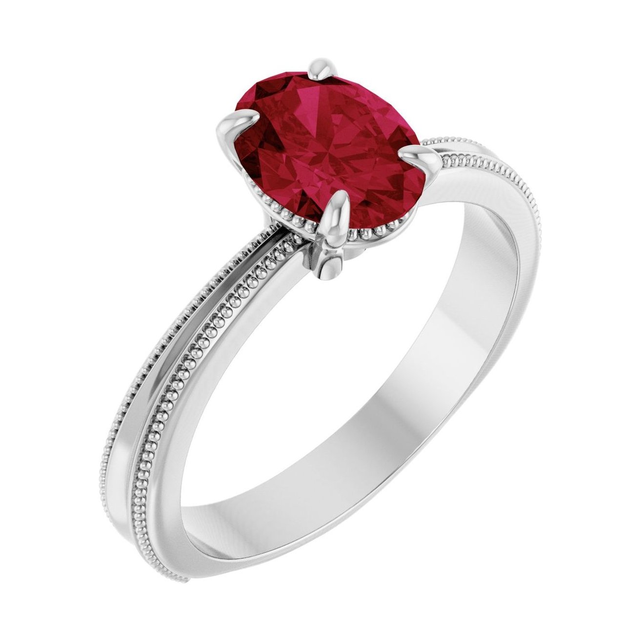 Oval Ruby Solitaire Engagement Ring in 14K White Gold with 1.5 ct oval diamond