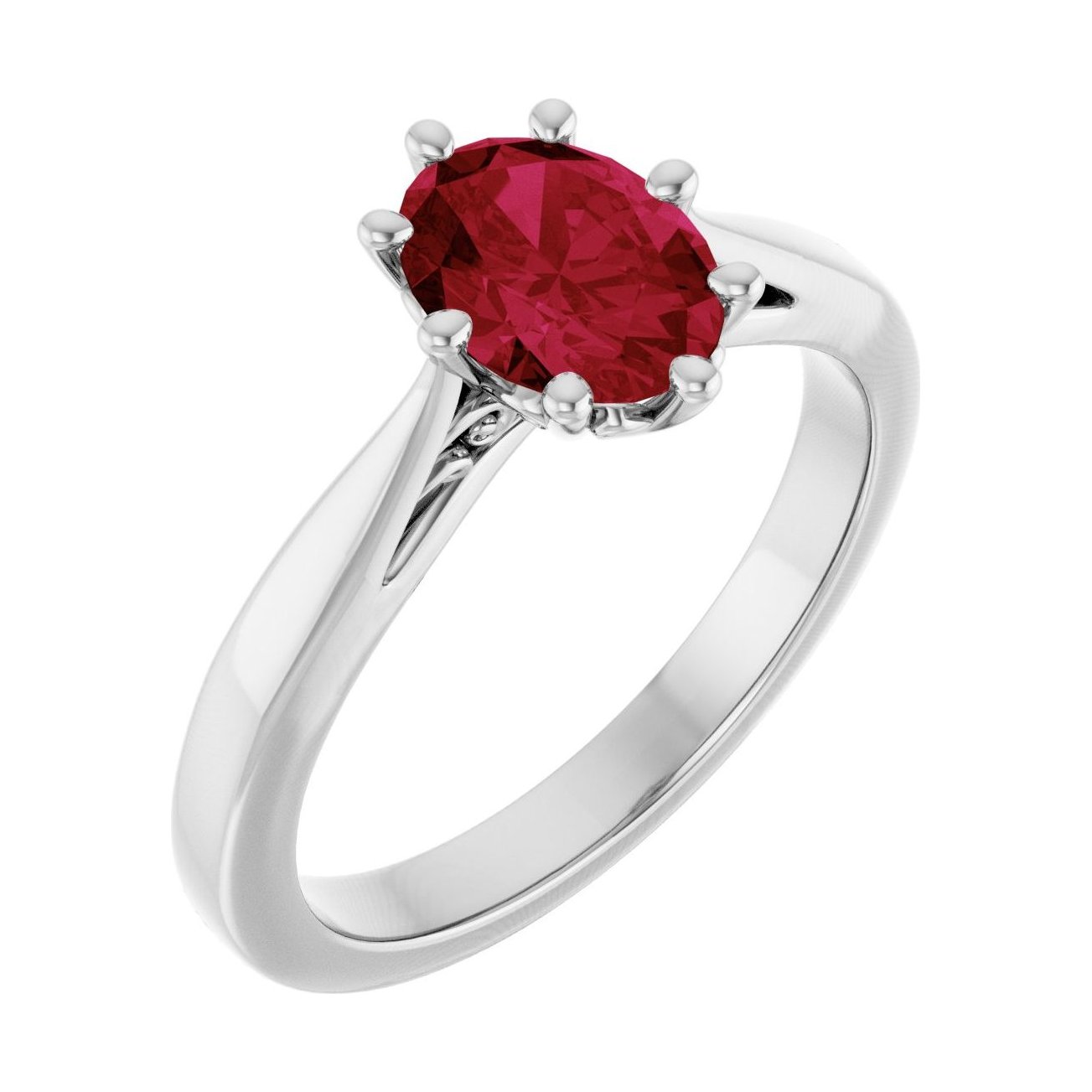 Oval Ruby Solitaire Engagement Ring in 14K White Gold with 1.5 ct oval diamond