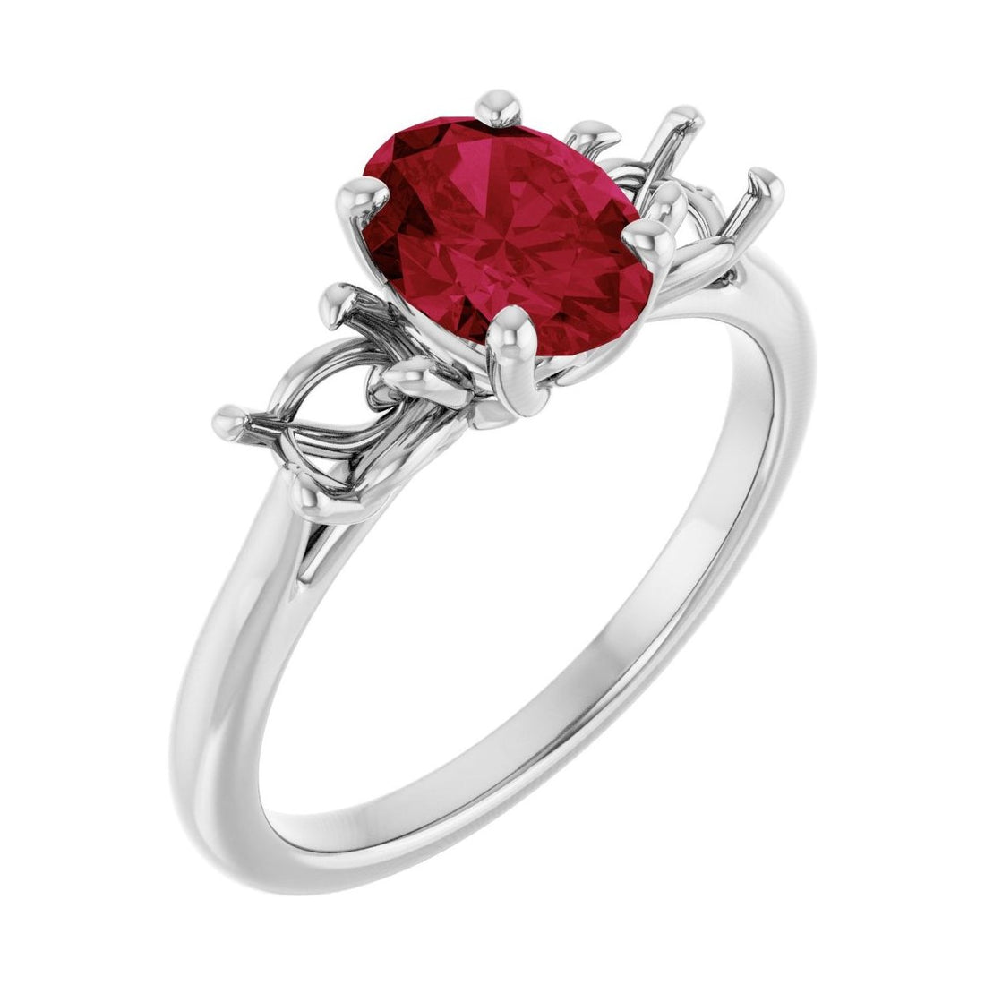 Oval Ruby Three-Stone Engagement Ring in 14K White Gold with 1.5 ct oval diamond
