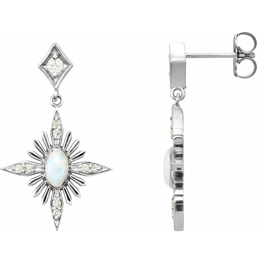 oval white opal earrings in 14k White Gold