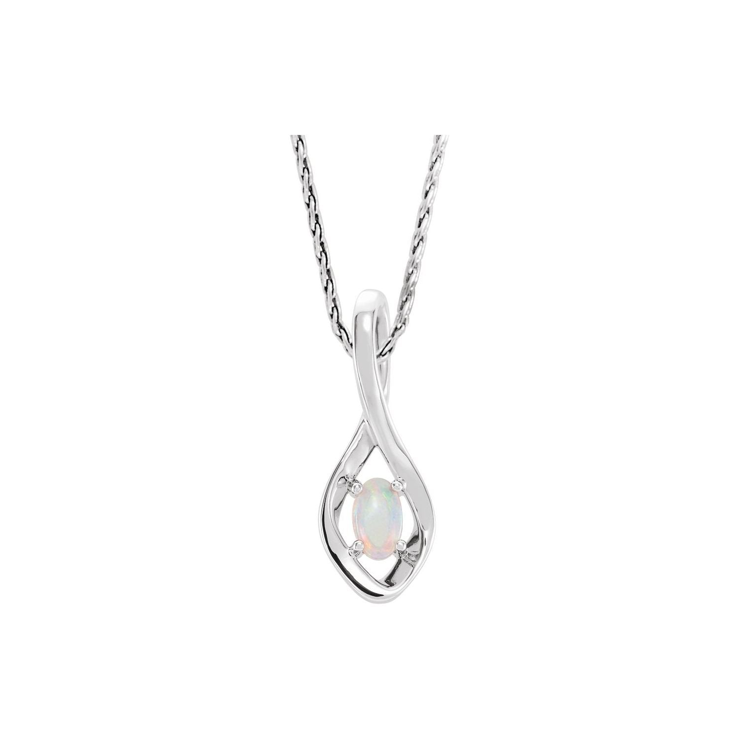 oval white opal necklace in sterling silver in Sterling Silver