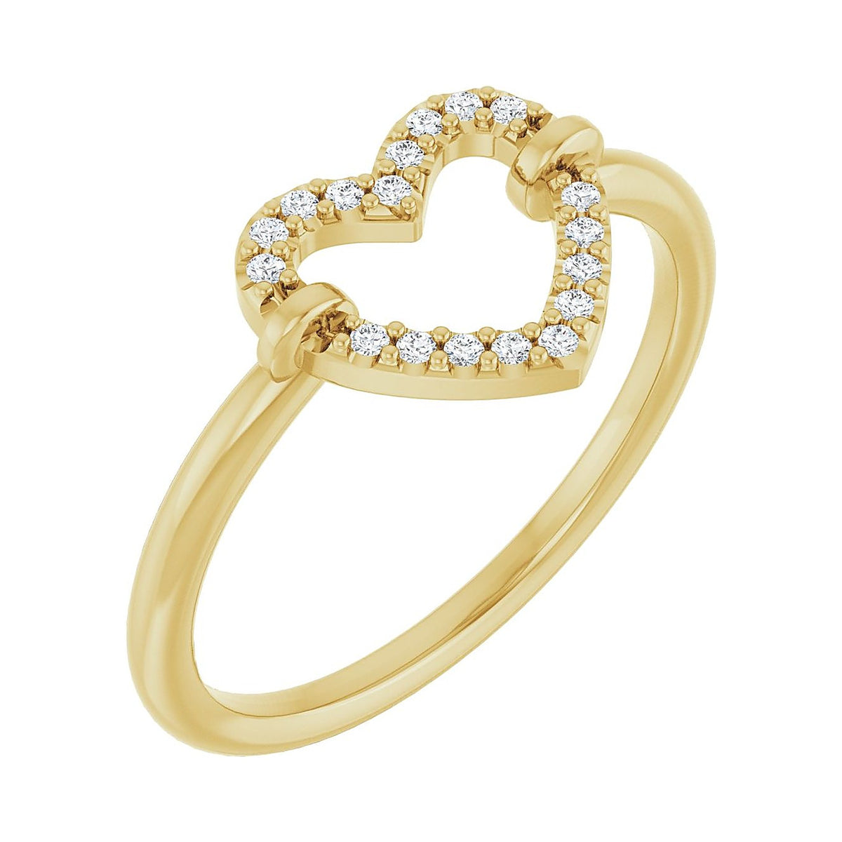 pave diamond heart promise ring in 14k yellow gold