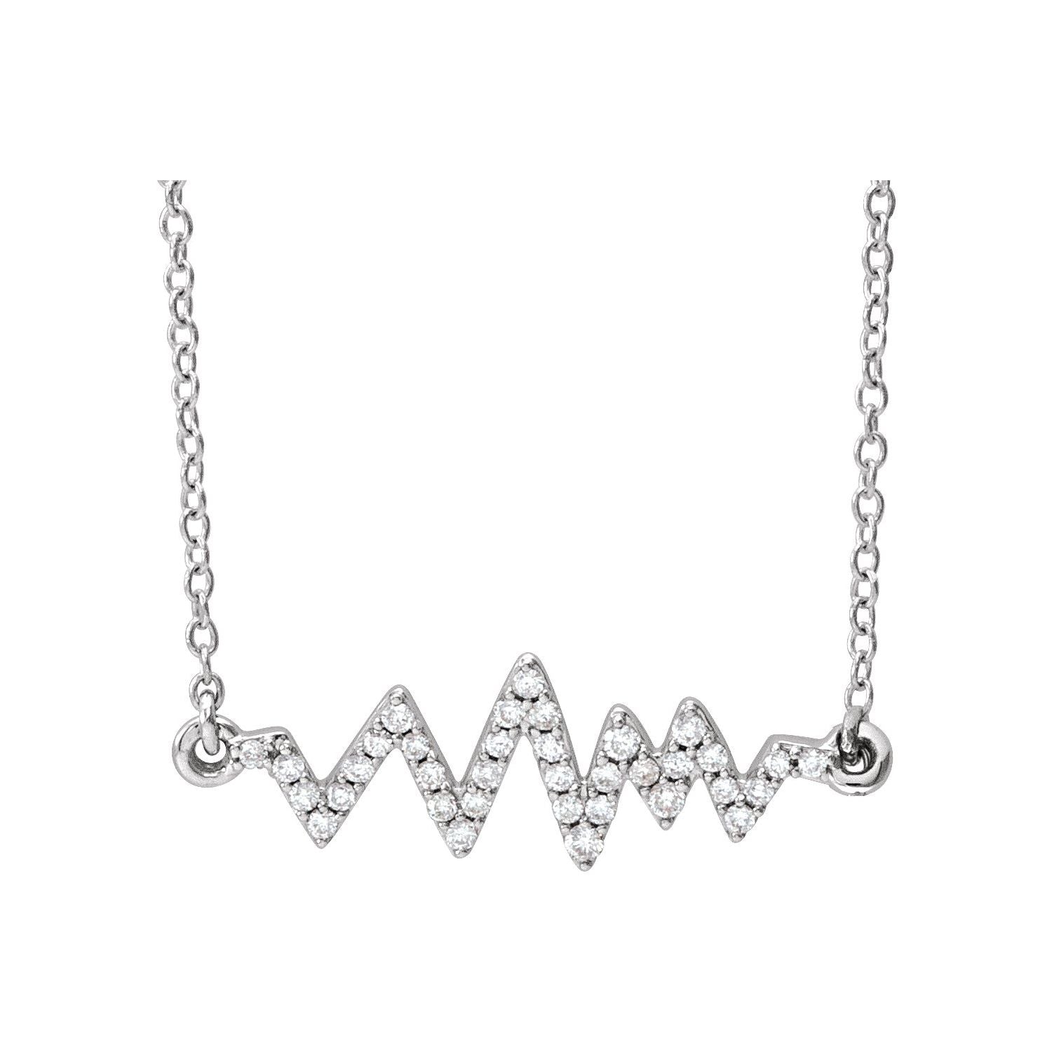 14K White Gold Pavé Diamond Heartbeat Necklace on an adjustable 16 to 18 inch cable chain
