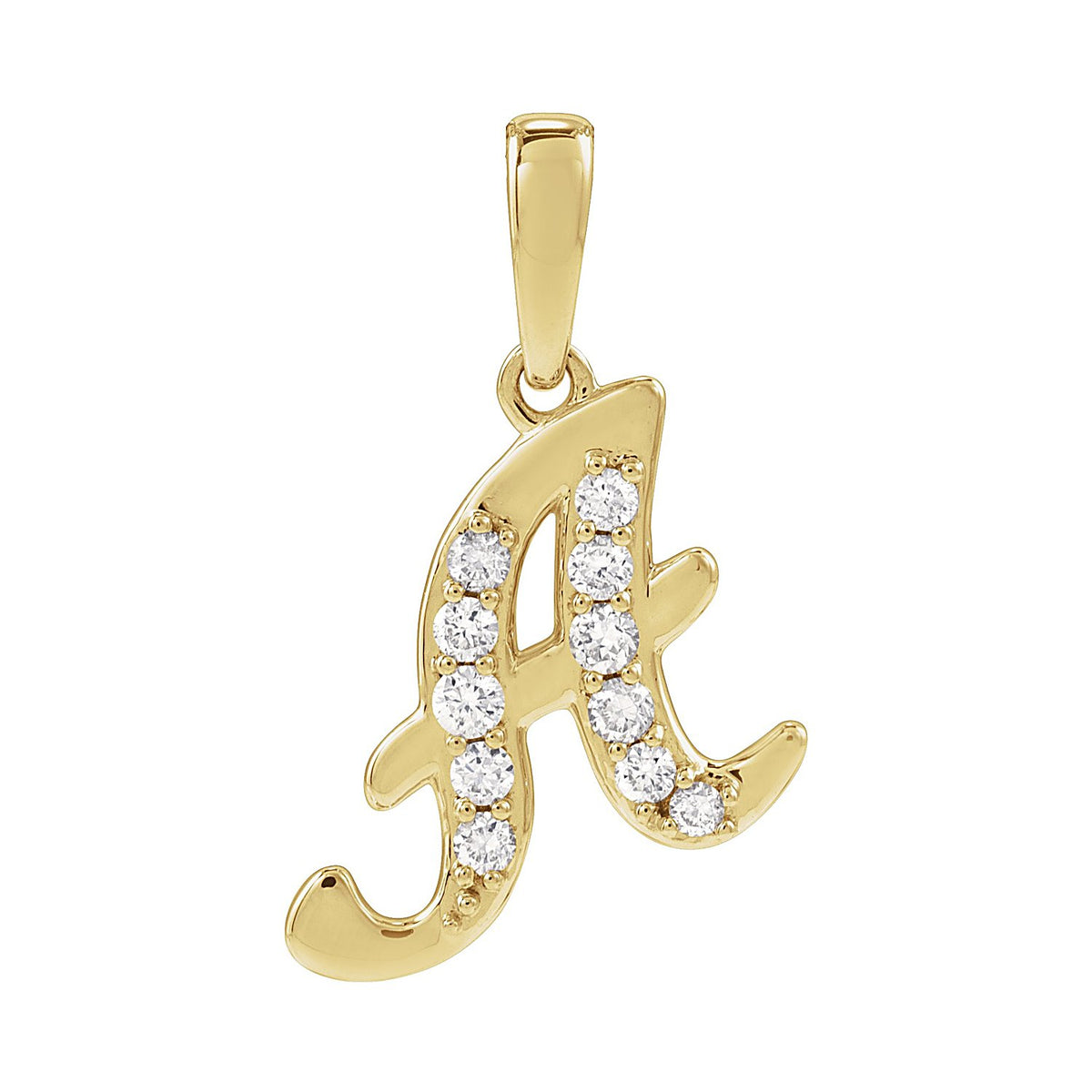 Pave Diamond Initial Pendant, letter A, 14K Yellow Gold
