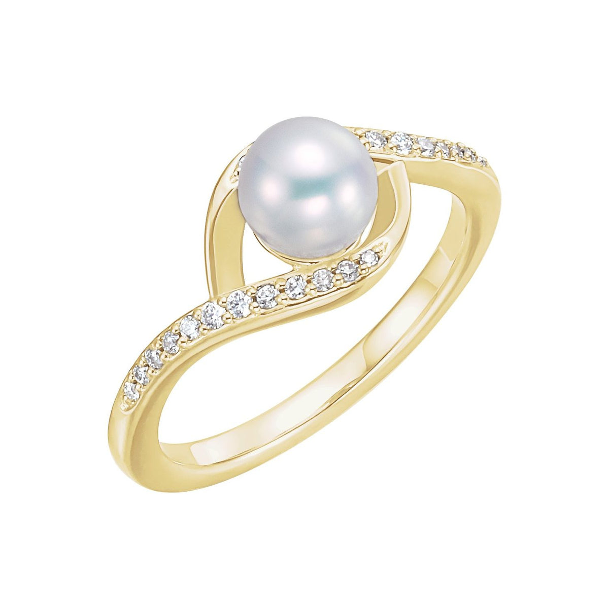 Pavé Wave Pearl Engagement Ring (6–6.5mm pearl) in 14K Yellow Gold