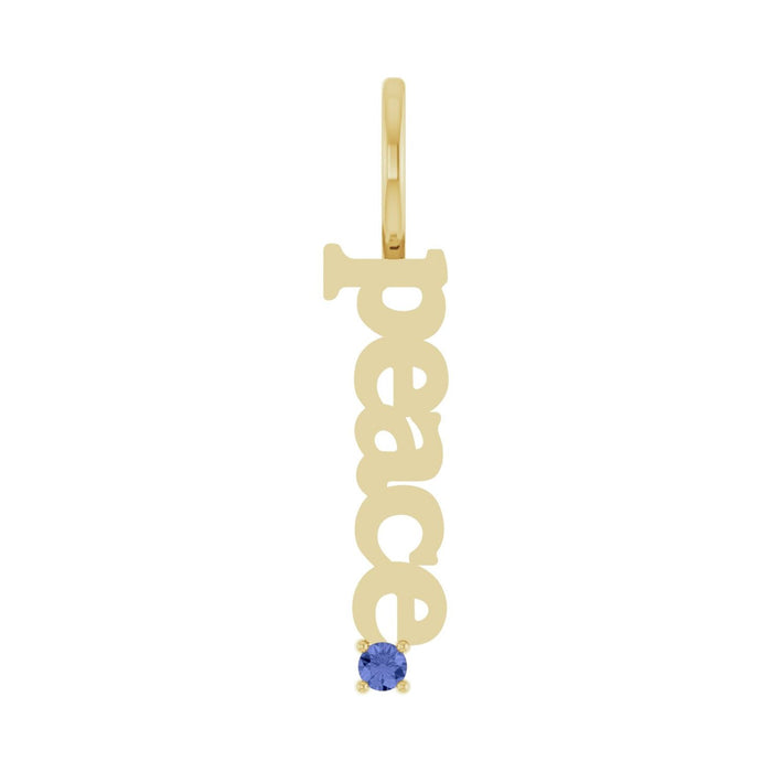 Peace Script Tanzanite Pendant in 14K Yellow Gold