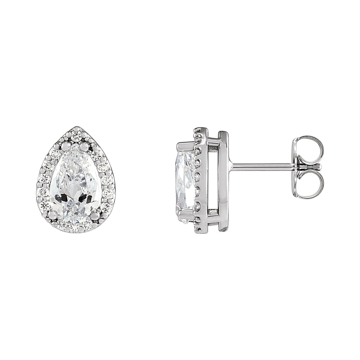Pear Halo Moissanite Stud Earrings in 14K White Gold