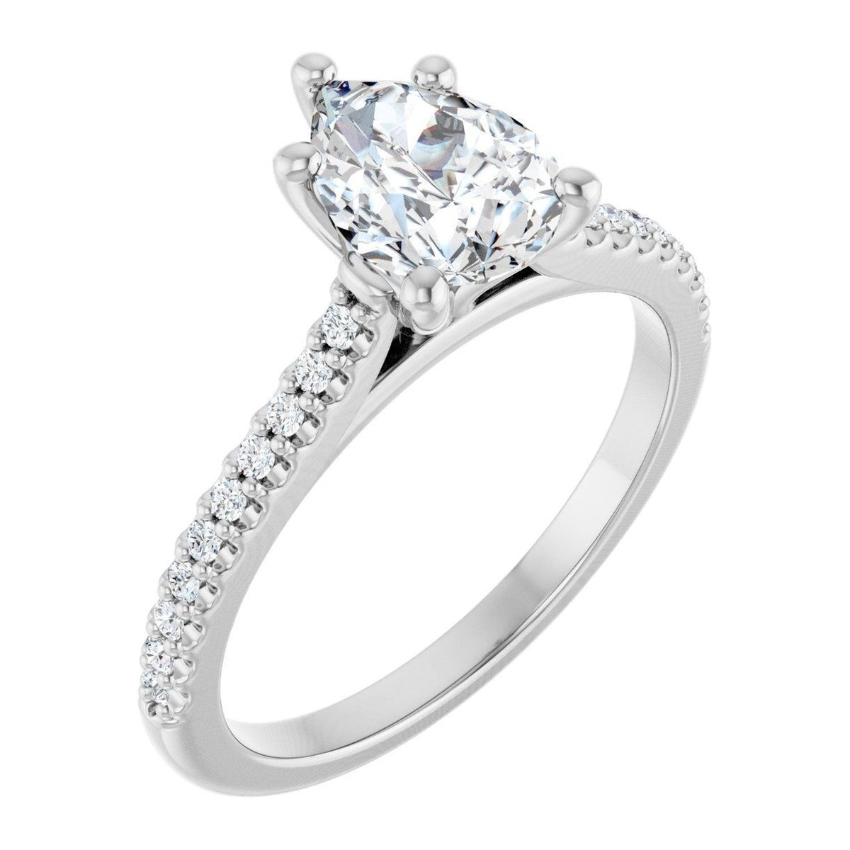 Pear Lab-Grown Diamond Cathedral Pavé Solitaire engagement ring in 14K White Gold, shown with a 1.10 ct center