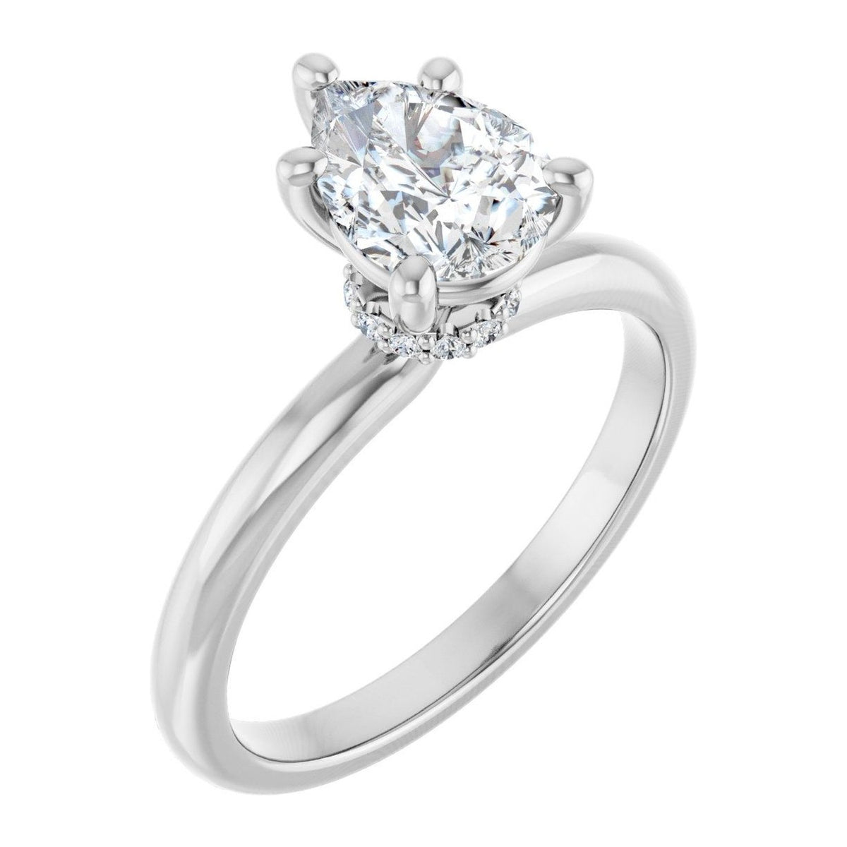 Pear Lab-Grown Diamond Hidden-Halo Solitaire engagement ring in 14K White Gold, shown with a 1.10 ct center