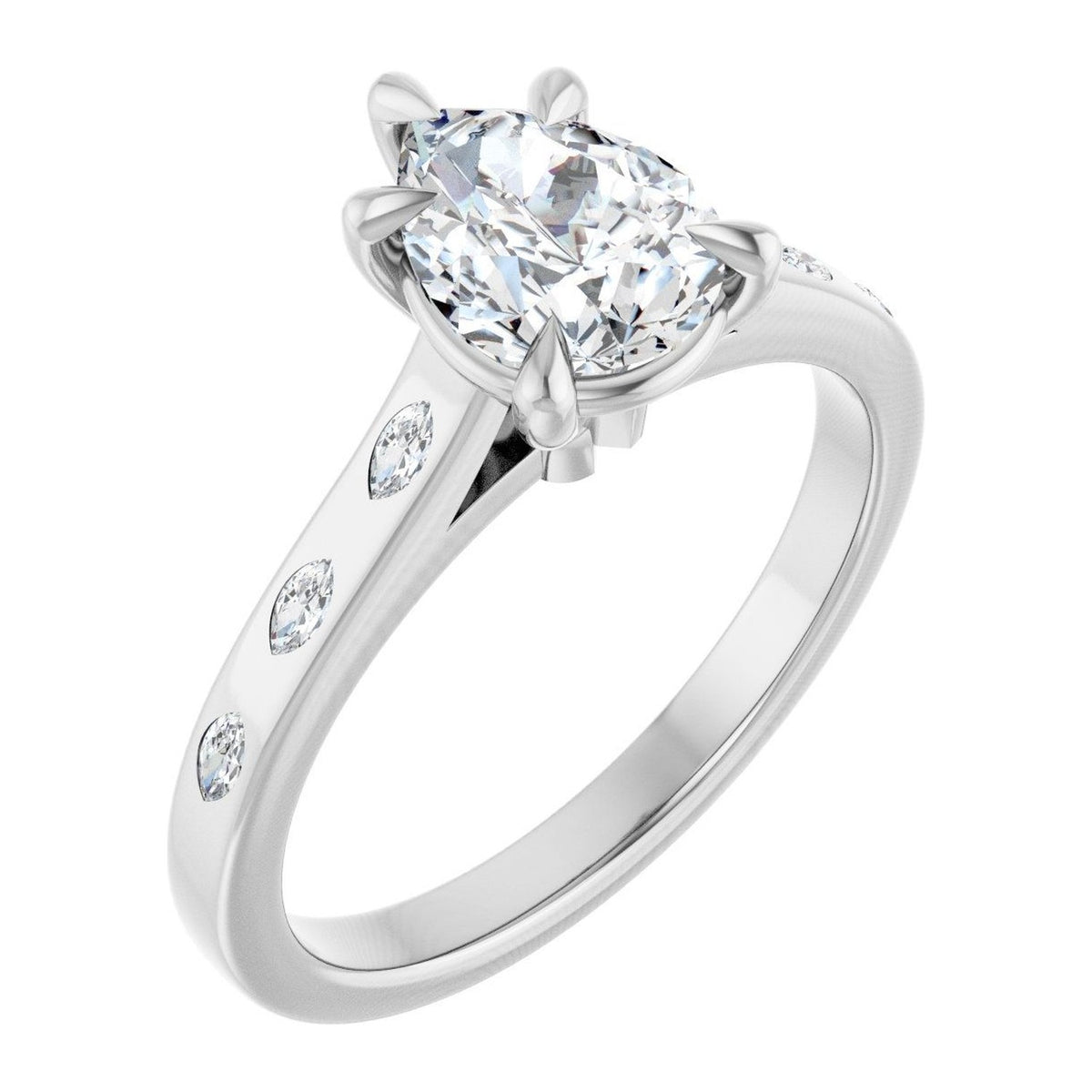 Pear Lab-Grown Diamond Marquise-Accent Solitaire engagement ring in 14K White Gold, shown with a 1.10 ct center