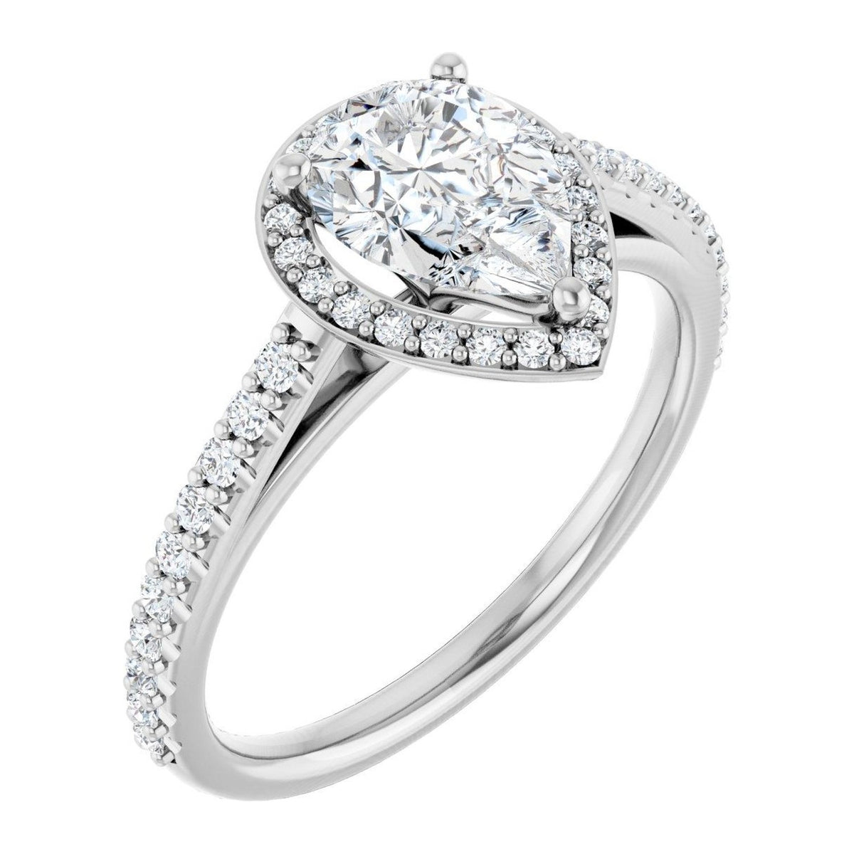 Pear Lab-Grown Diamond Pavé Halo engagement ring in 14K White Gold, shown with a 1.10 ct center