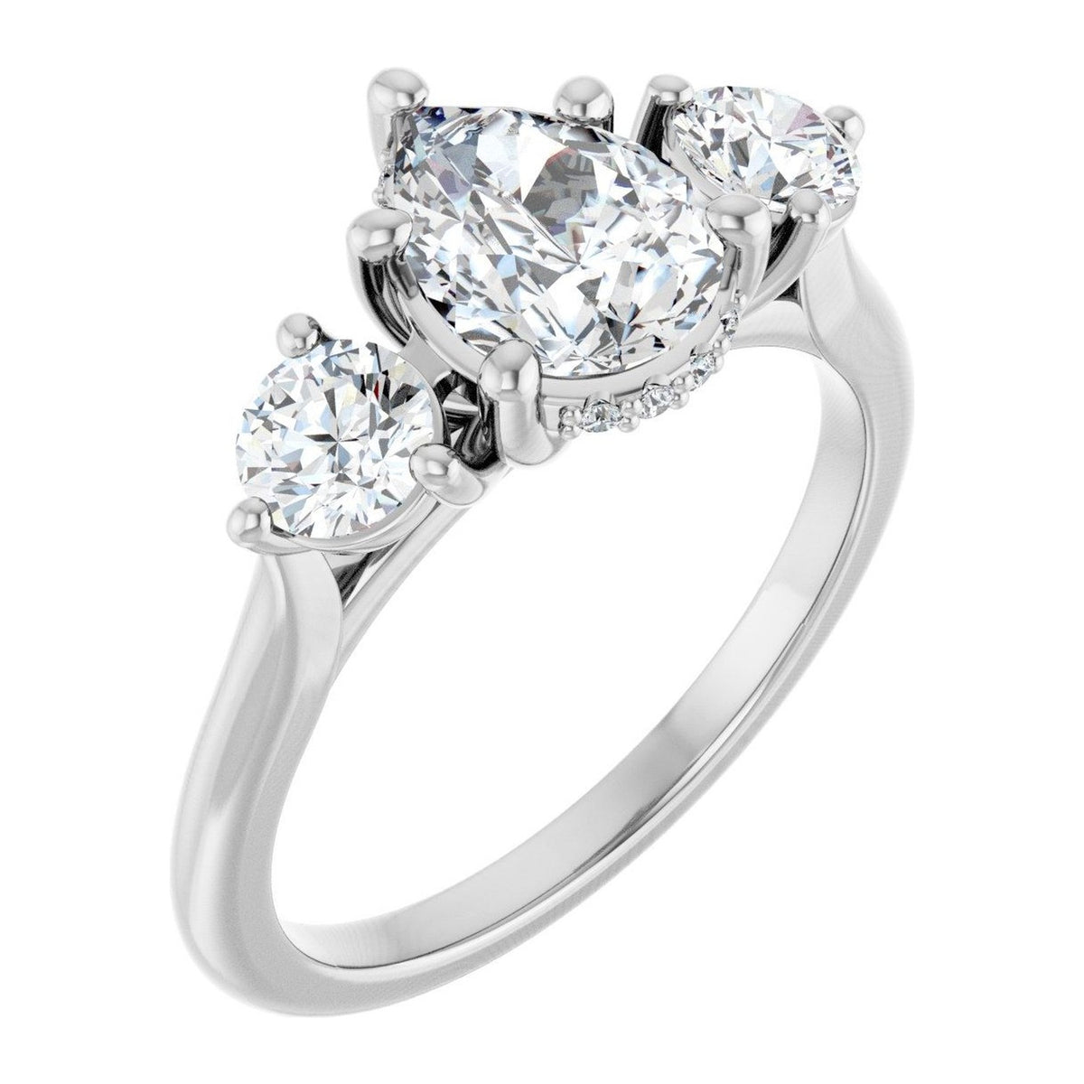 Pear Lab-Grown Diamond Round-Side Three-Stone engagement ring in 14K White Gold, shown with a 1.10 ct center