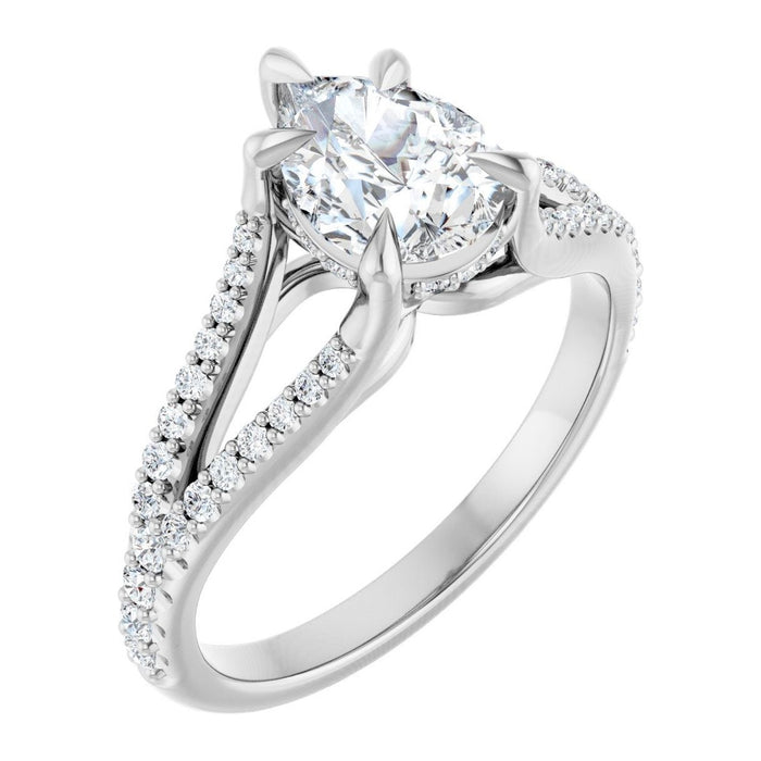 Pear Lab-Grown Diamond Split-Shank Pavé Solitaire engagement ring in 14K White Gold, shown with a 1.10 ct center