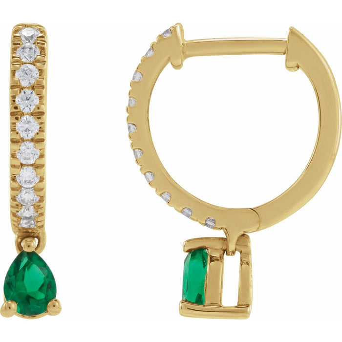 pear lab-grown emerald hoop earrings in 14k Yellow Gold