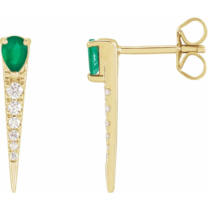 pear natural emerald & diamond earrings in 14k Yellow Gold