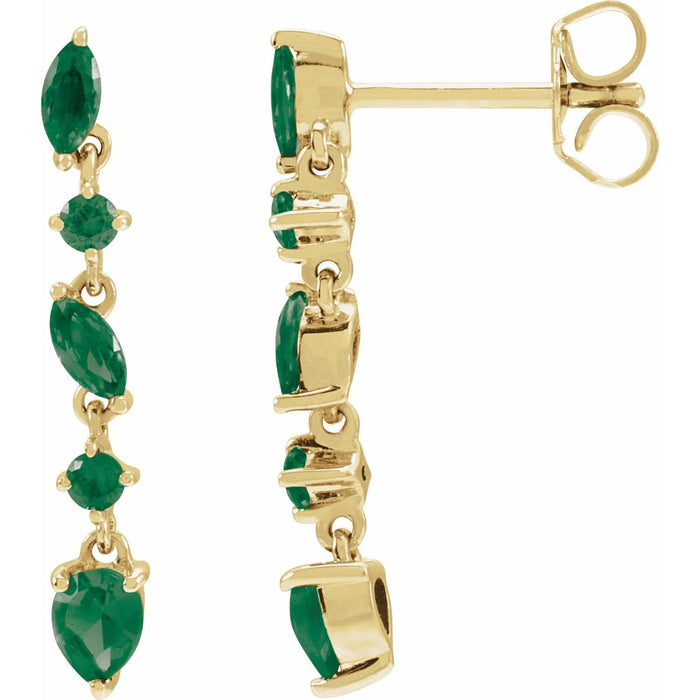 pear natural emerald earrings in 14k Yellow Gold