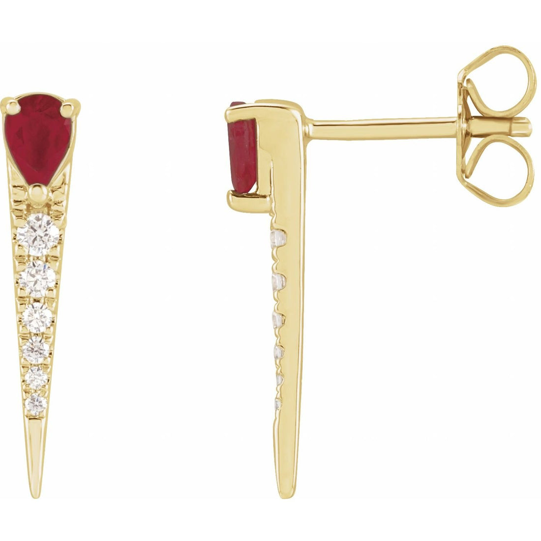 pear natural ruby earrings in 14k Yellow Gold