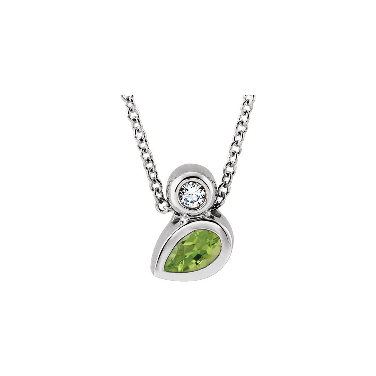Pear Peridot & Diamond Pendant in 14K White Gold