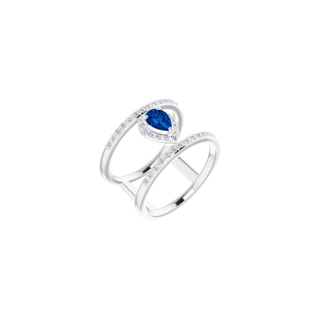 pear-shaped natural blue sapphire cocktail ring in 14k White Gold