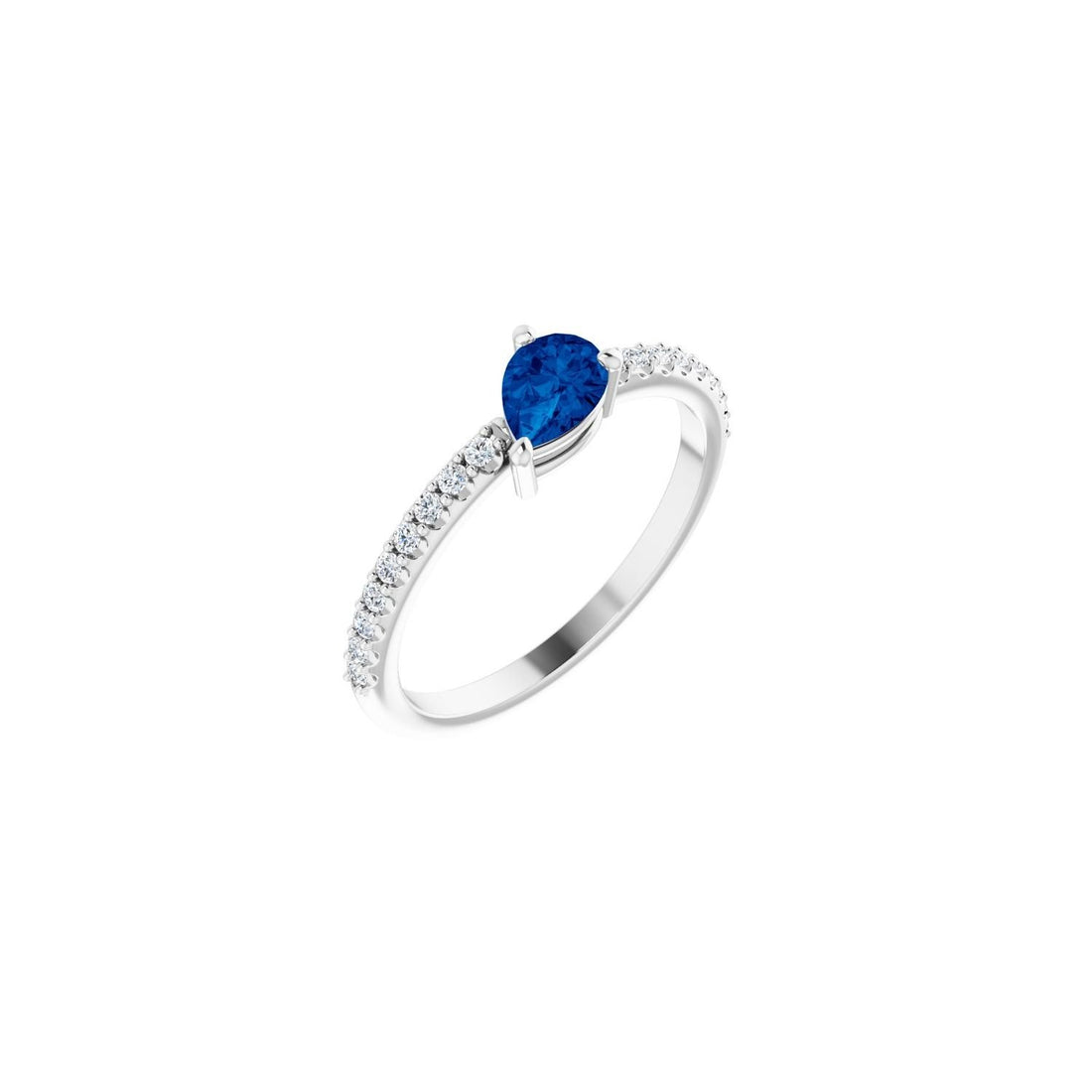 pear-shaped natural blue sapphire ring in 14k White Gold