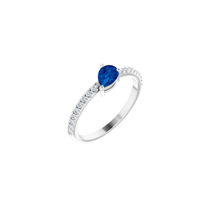pear-shaped natural blue sapphire ring in 14k White Gold