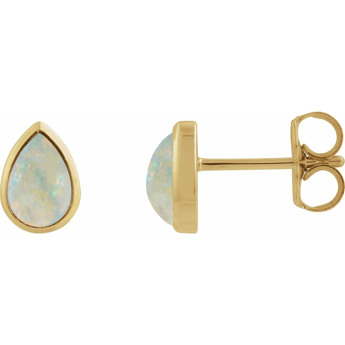 pear white opal cabochon earrings in 14k Yellow Gold