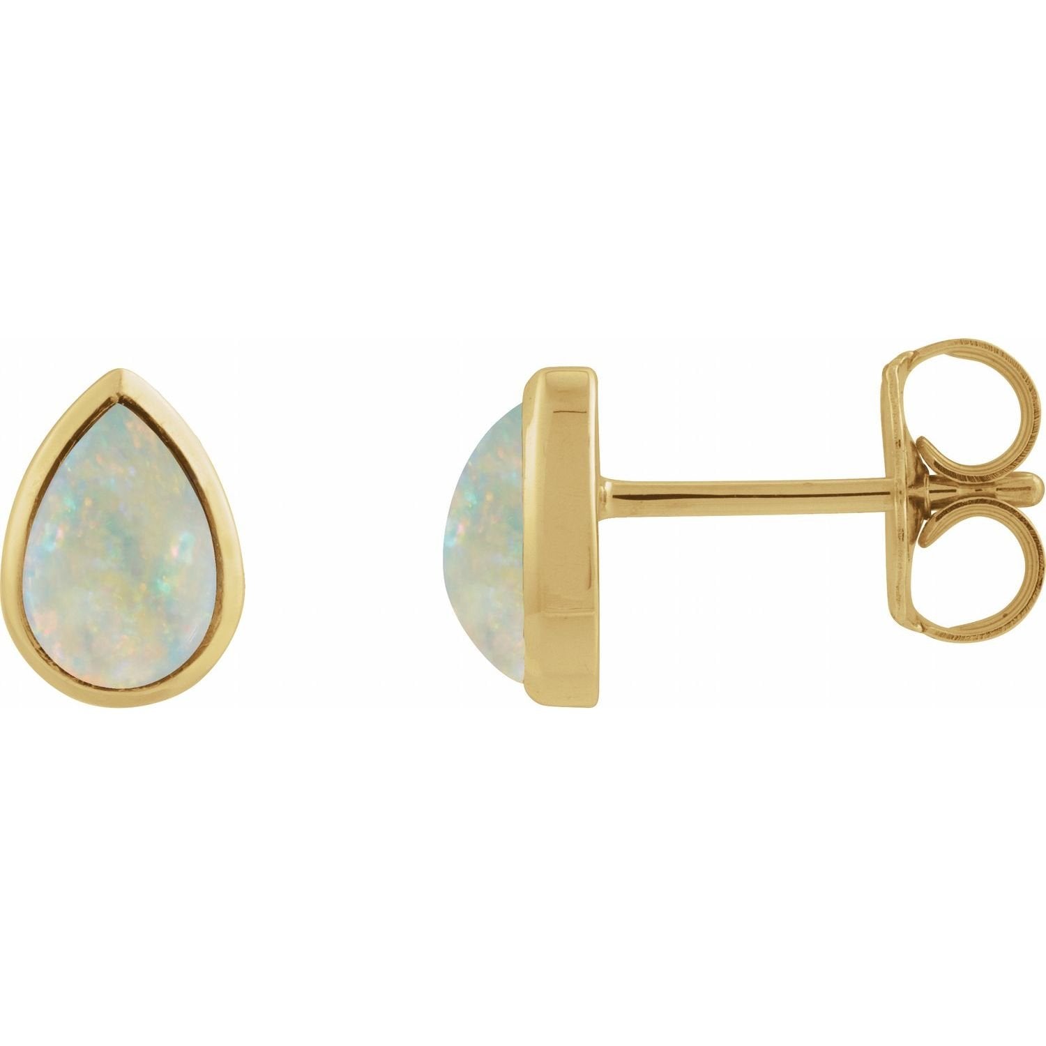 pear white opal cabochon earrings in 14k Yellow Gold