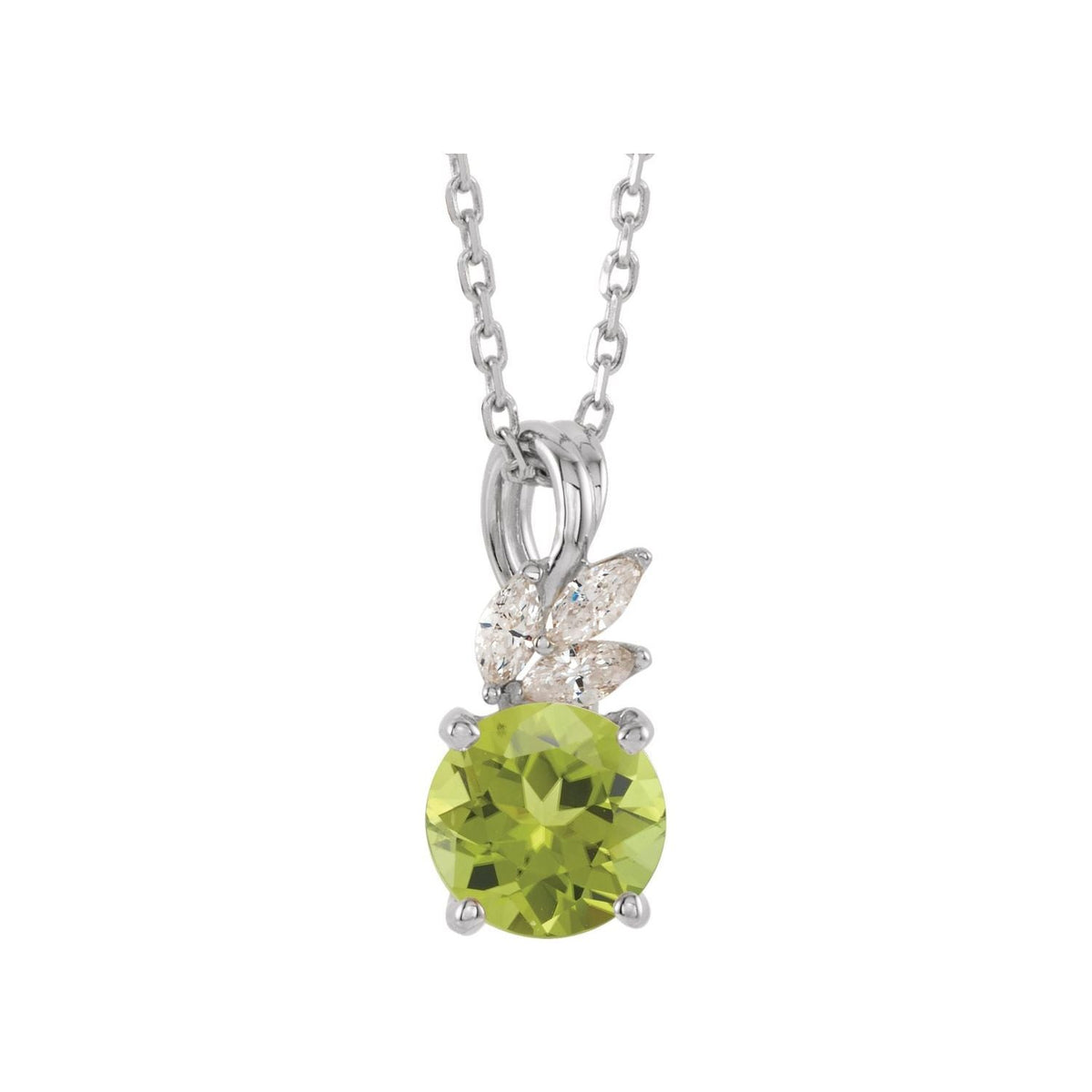 Peridot & Marquise Diamond Floral Pendant in 14K White Gold