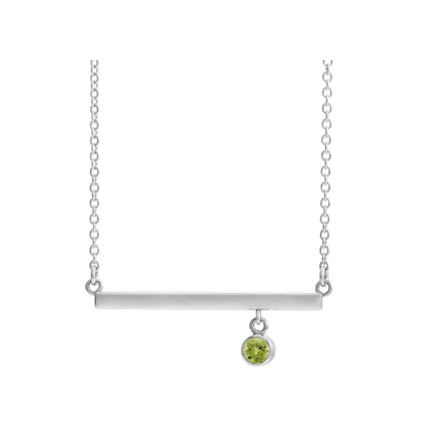 14K White Gold bezel-set peridot solitaire pendant, solid gold