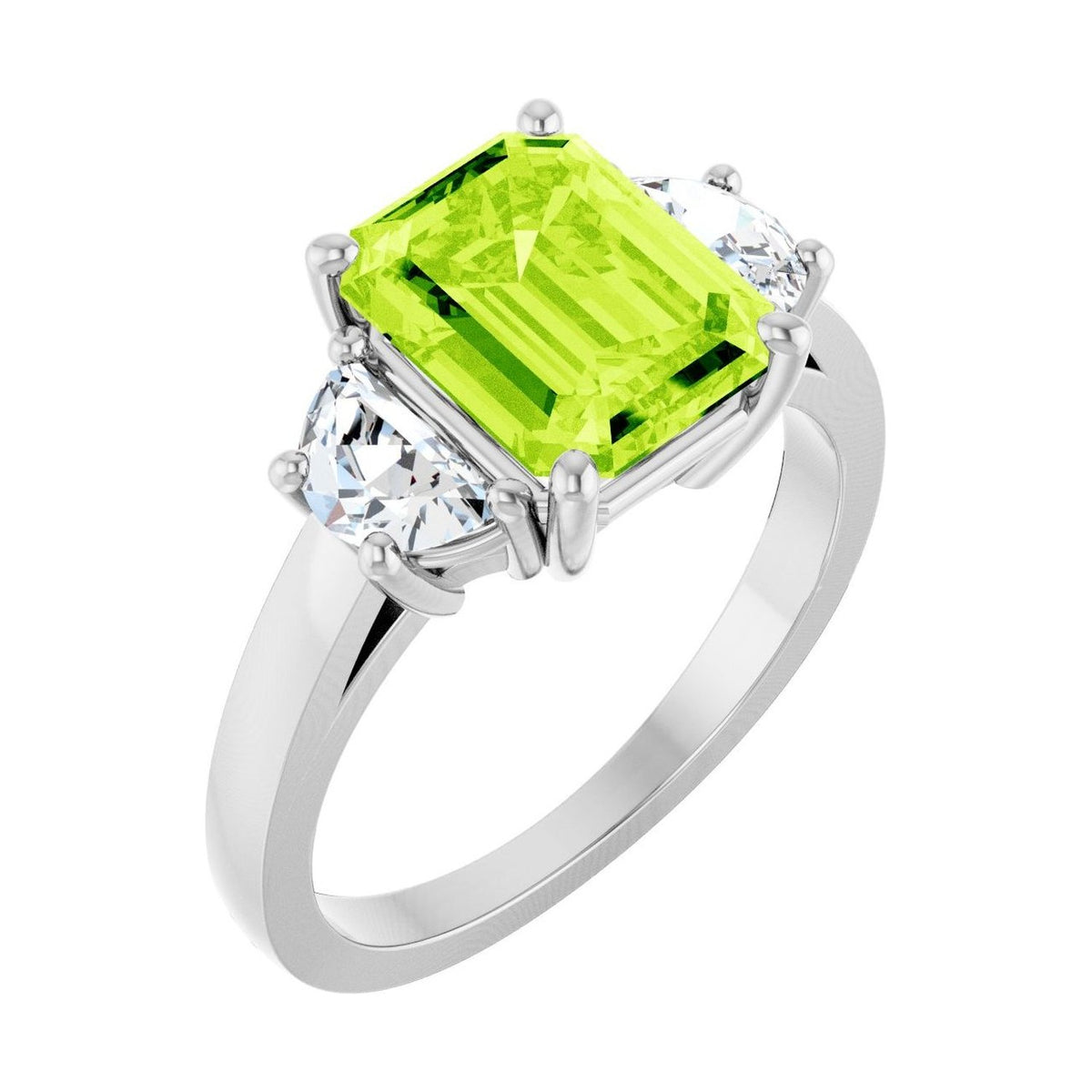 Emerald 2 ct peridot 14K White Gold classic three-stone engagement ring